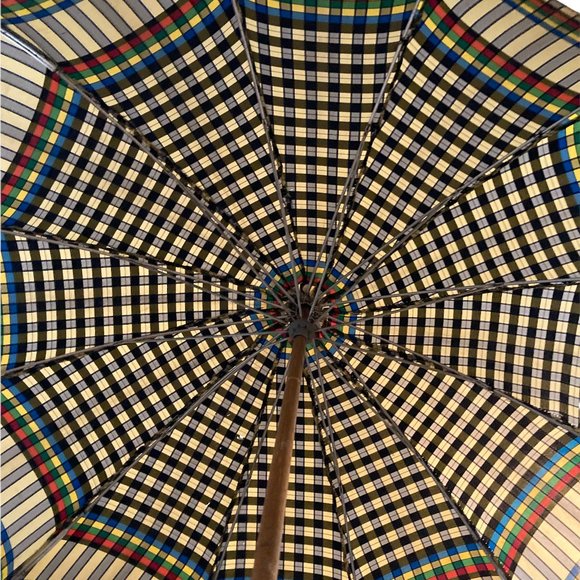 1940s Vintage Lucite Handle Umbrella Rainbow Plaid Acetate Cover - Picture 2 of 6